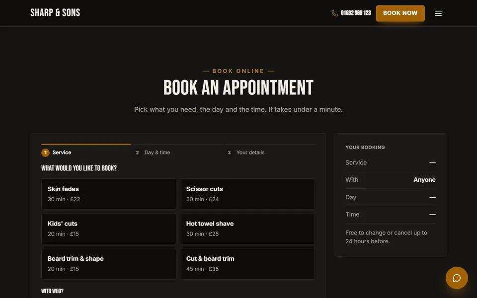 Our barber demo: booking