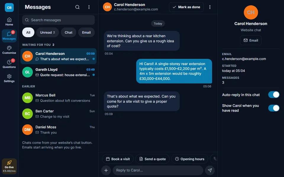 Our builder demo: inbox
