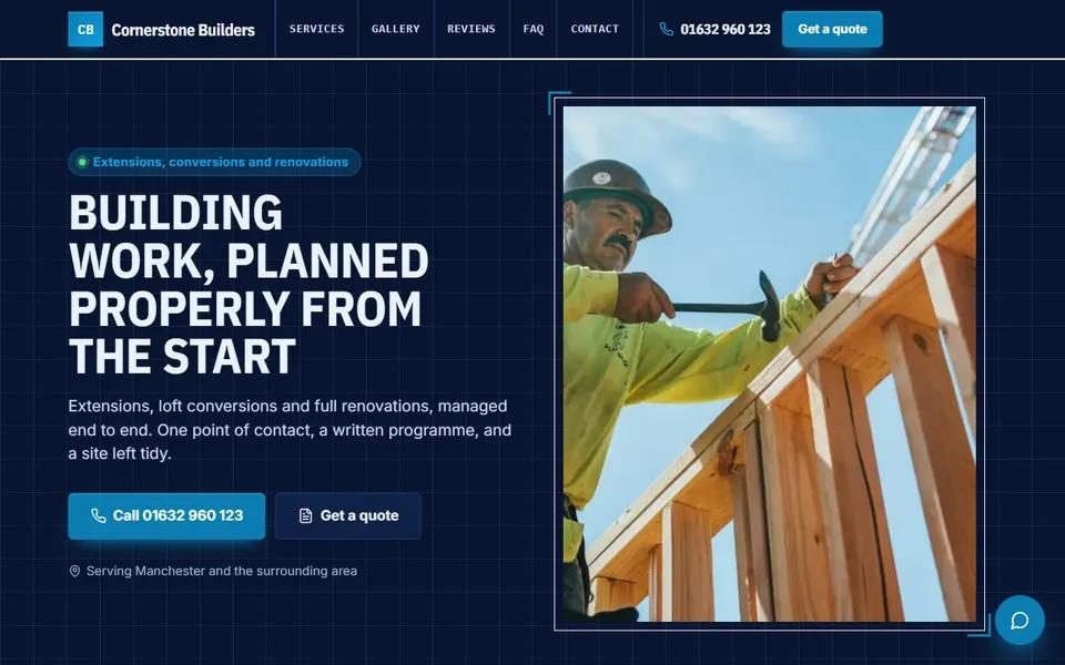 The home page of our builder demo website