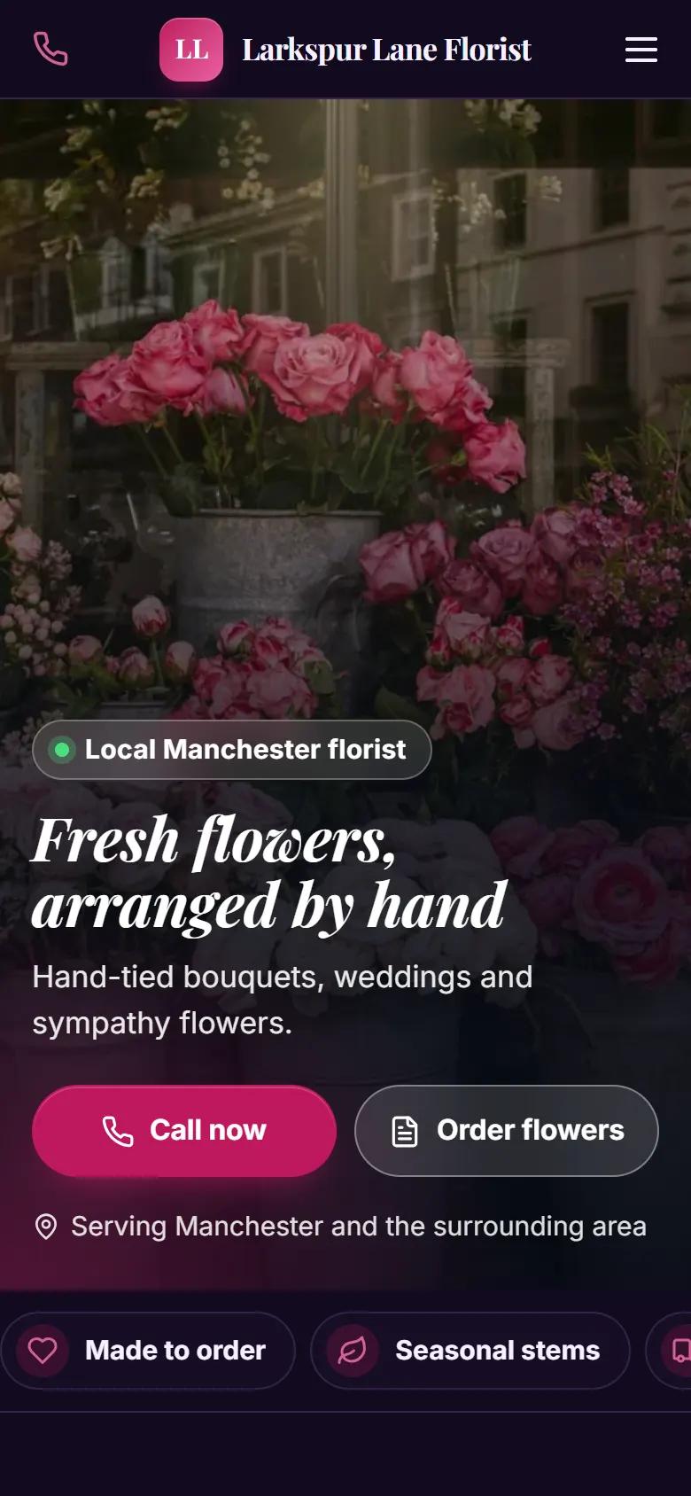 Our florist demo: on a phone