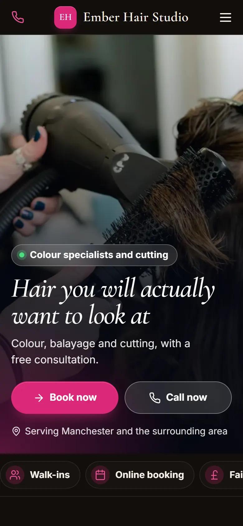 Our hairdresser demo: on a phone