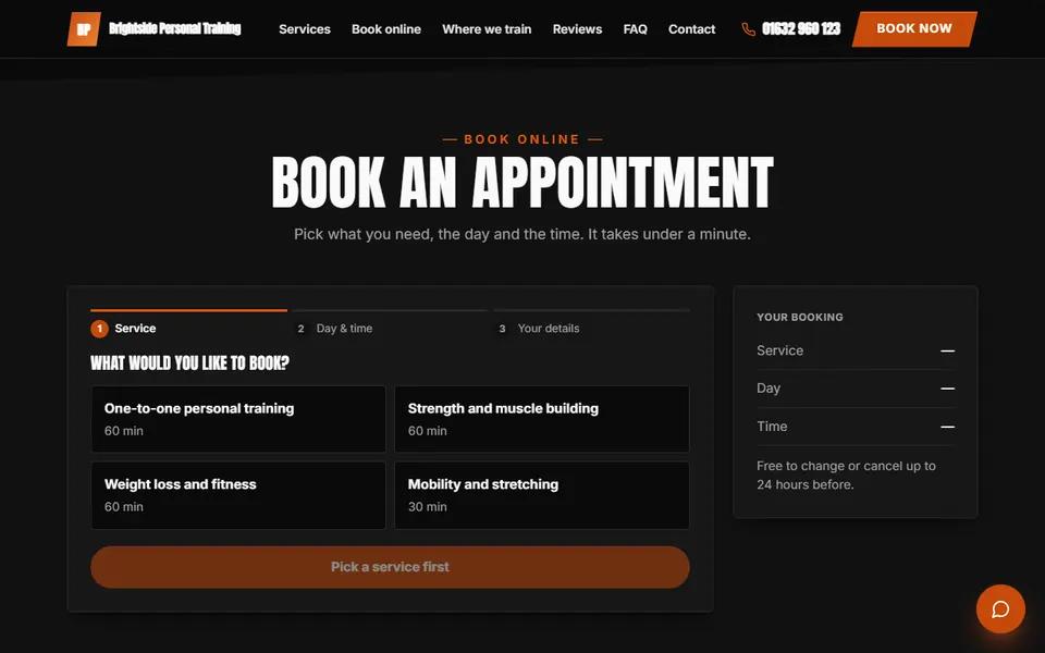Our personal trainer demo: booking