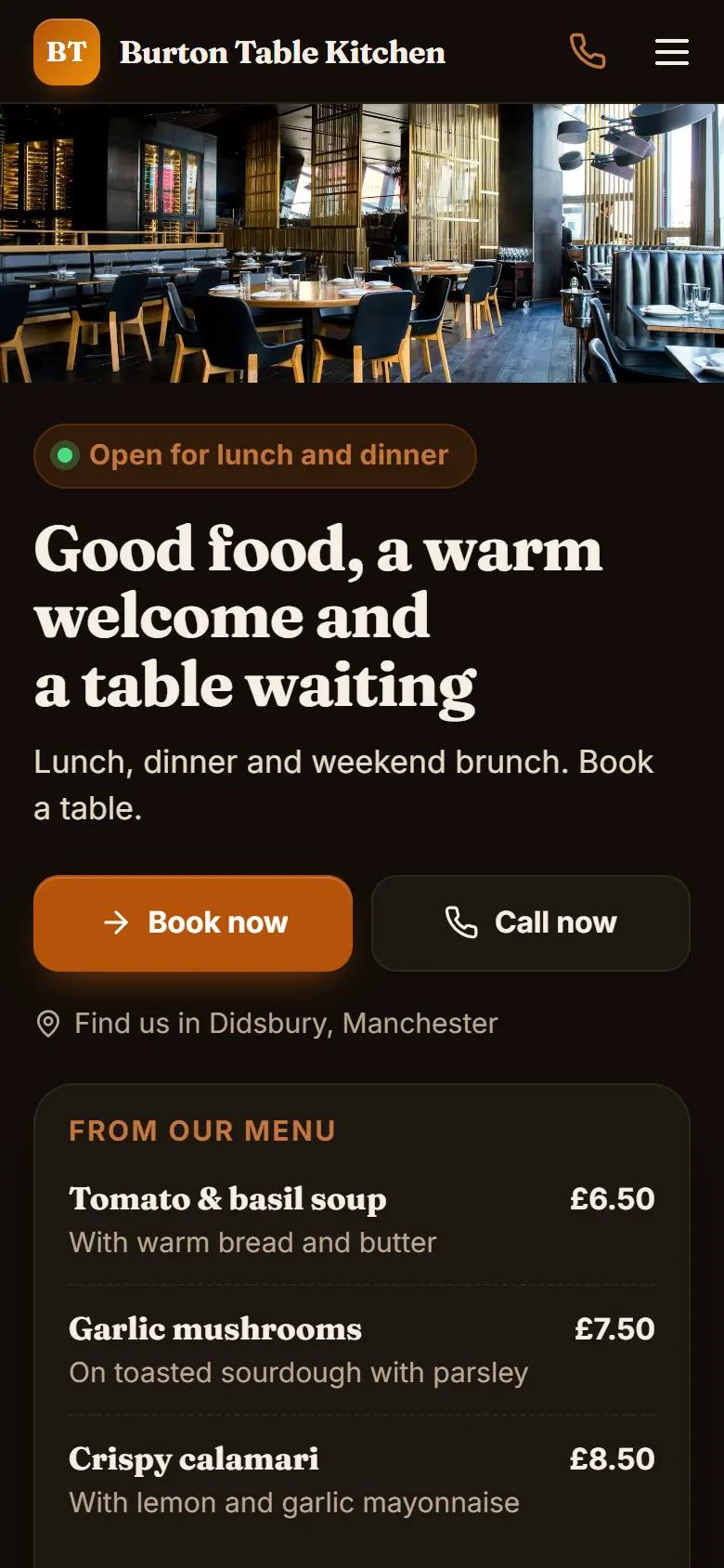 Our restaurant demo: on a phone