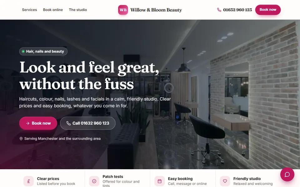 Beauty salon example: home page