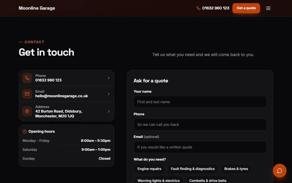 Our mechanic demo: enquiry form